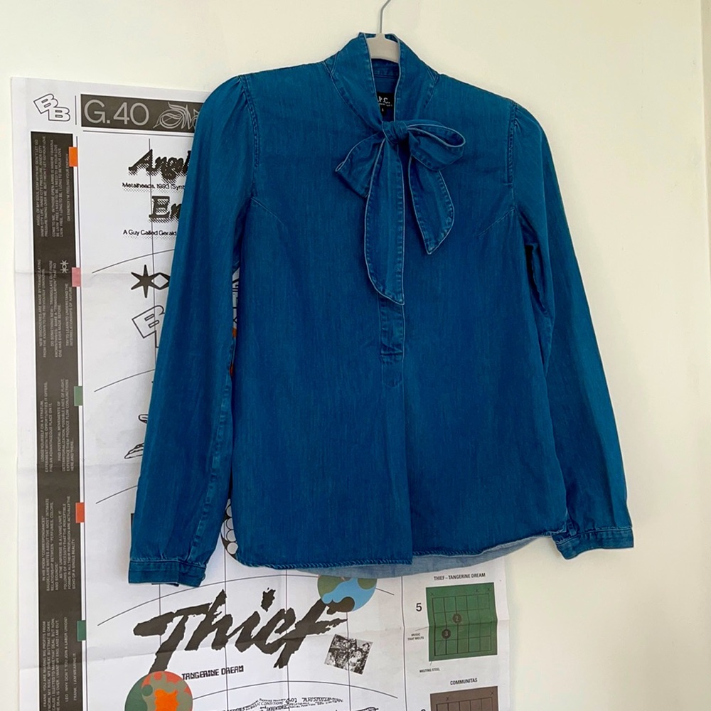 APC Denim Workwear Bow Blouse S